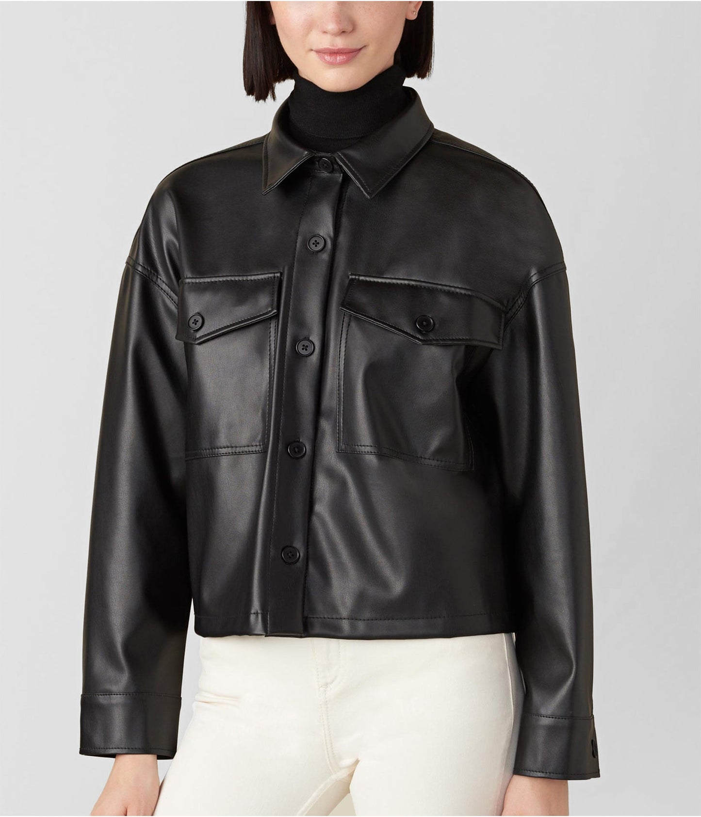 Women's Leather Trucker Jacket In Black