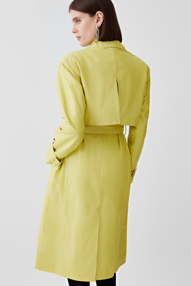 Women's Leather Trench Coat In Yellow
