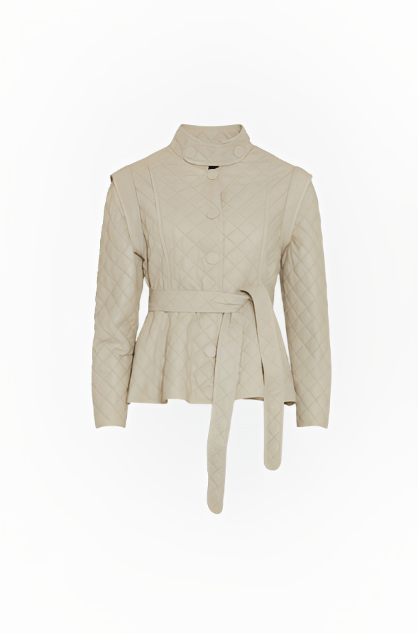 Women's Quilted Leather Jacket In White