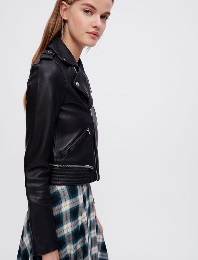 Women's Trendy Leather Biker Jacket In Black