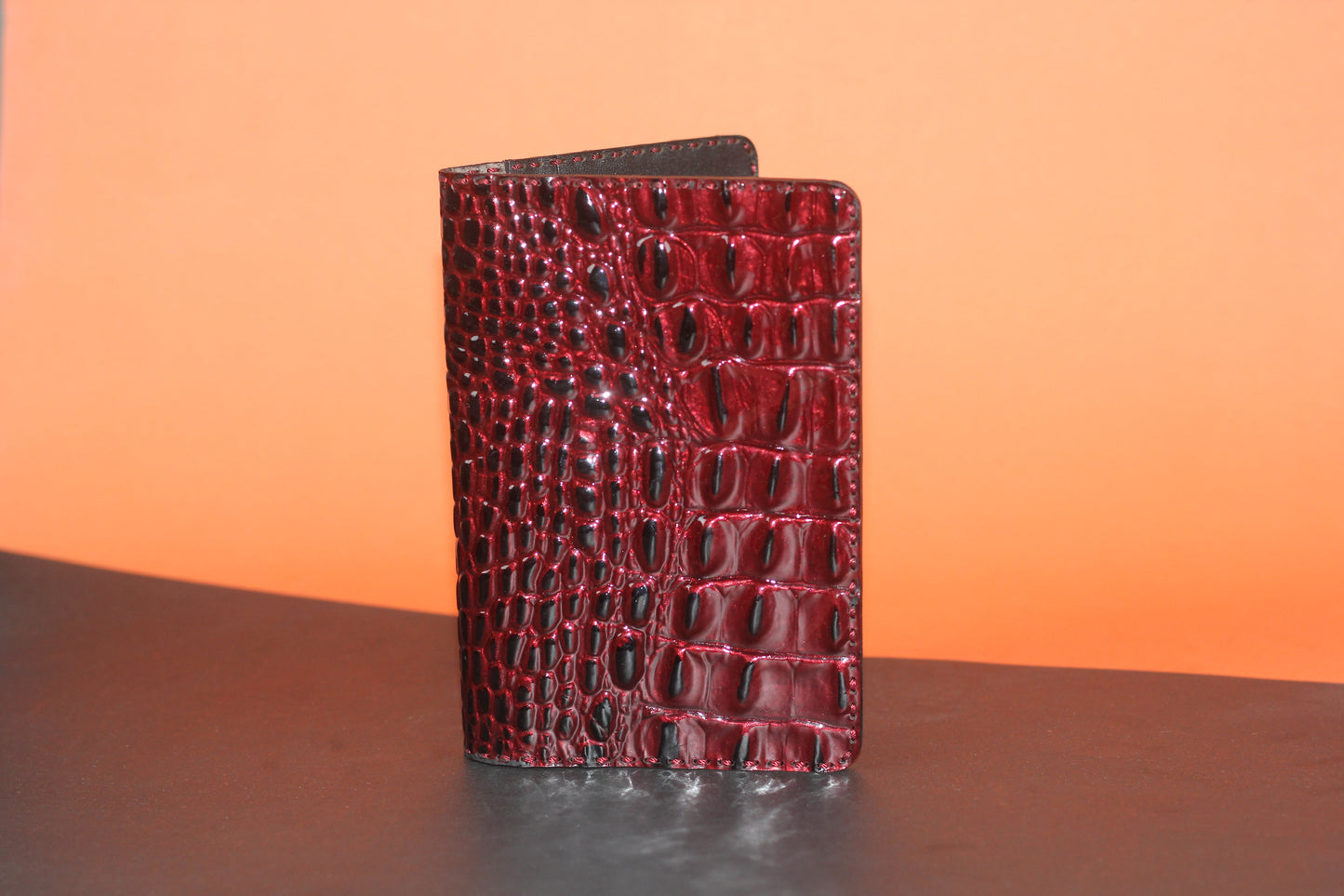 Unisex Genuine Leather Wallet With High-Glossed Dark Green Crocodile Textured Finish