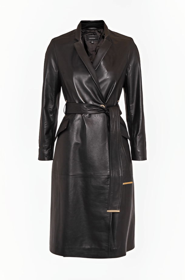 Women's Leather Trench Coat In Black
