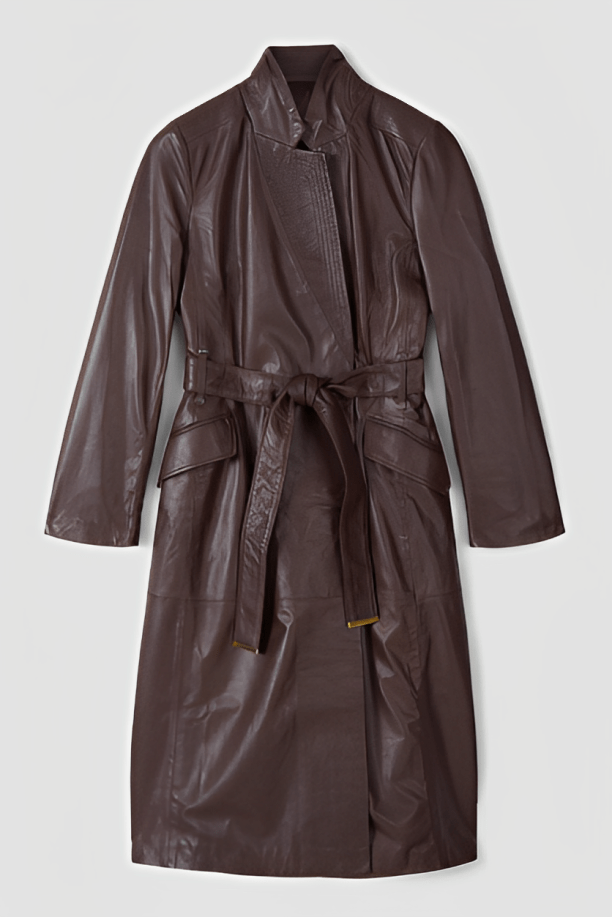 Women's Leather Trench Coat In Dark Brown