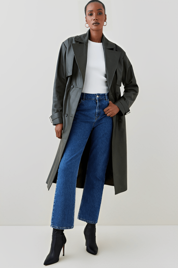 Women's Leather Trench Coat In Olive