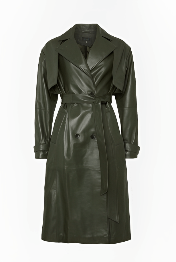 Women's Leather Trench Coat In Olive