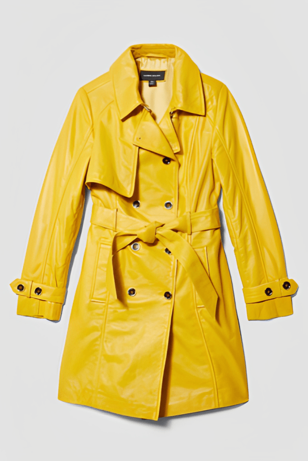 Women's Leather Trench Coat In Mustard