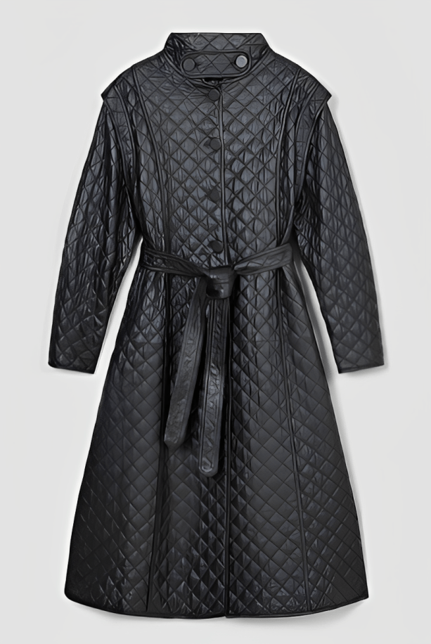 Women's Quilted Leather Trench Coat In Black