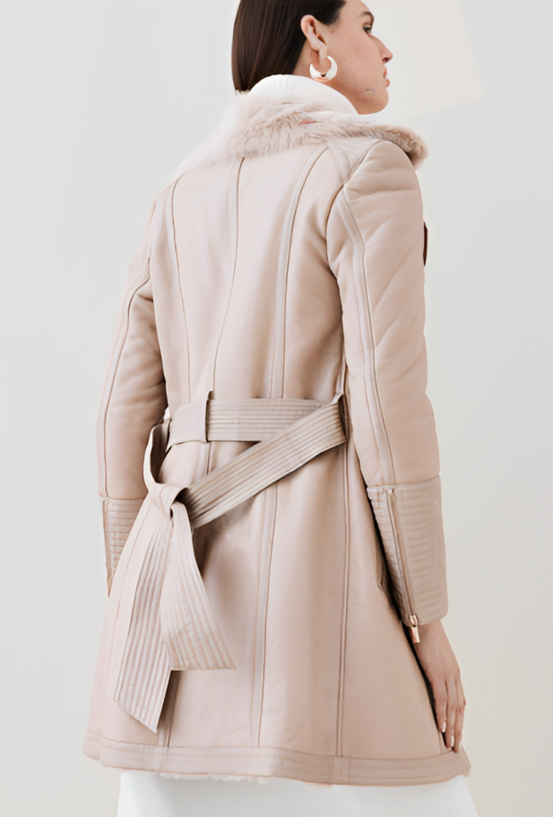 Women's Shearling Leather Coat In Beige