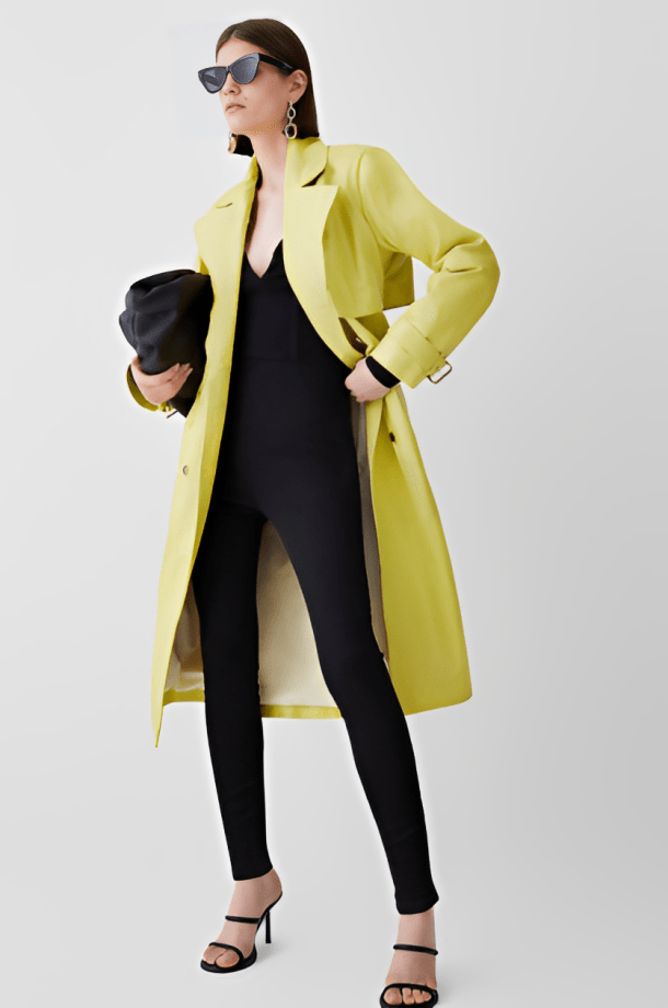 Women's Leather Trench Coat In Yellow