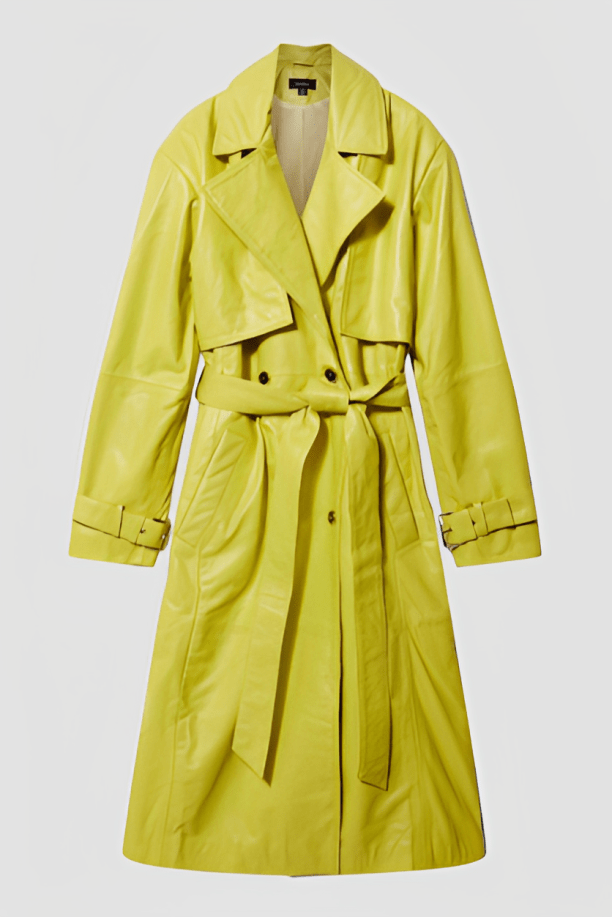 Women's Leather Trench Coat In Yellow