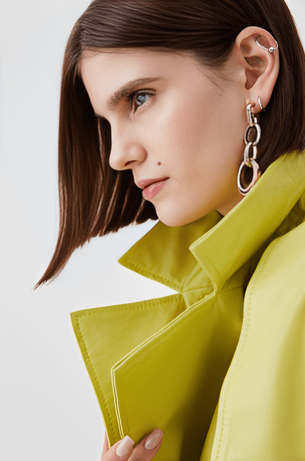 Women's Leather Trench Coat In Yellow