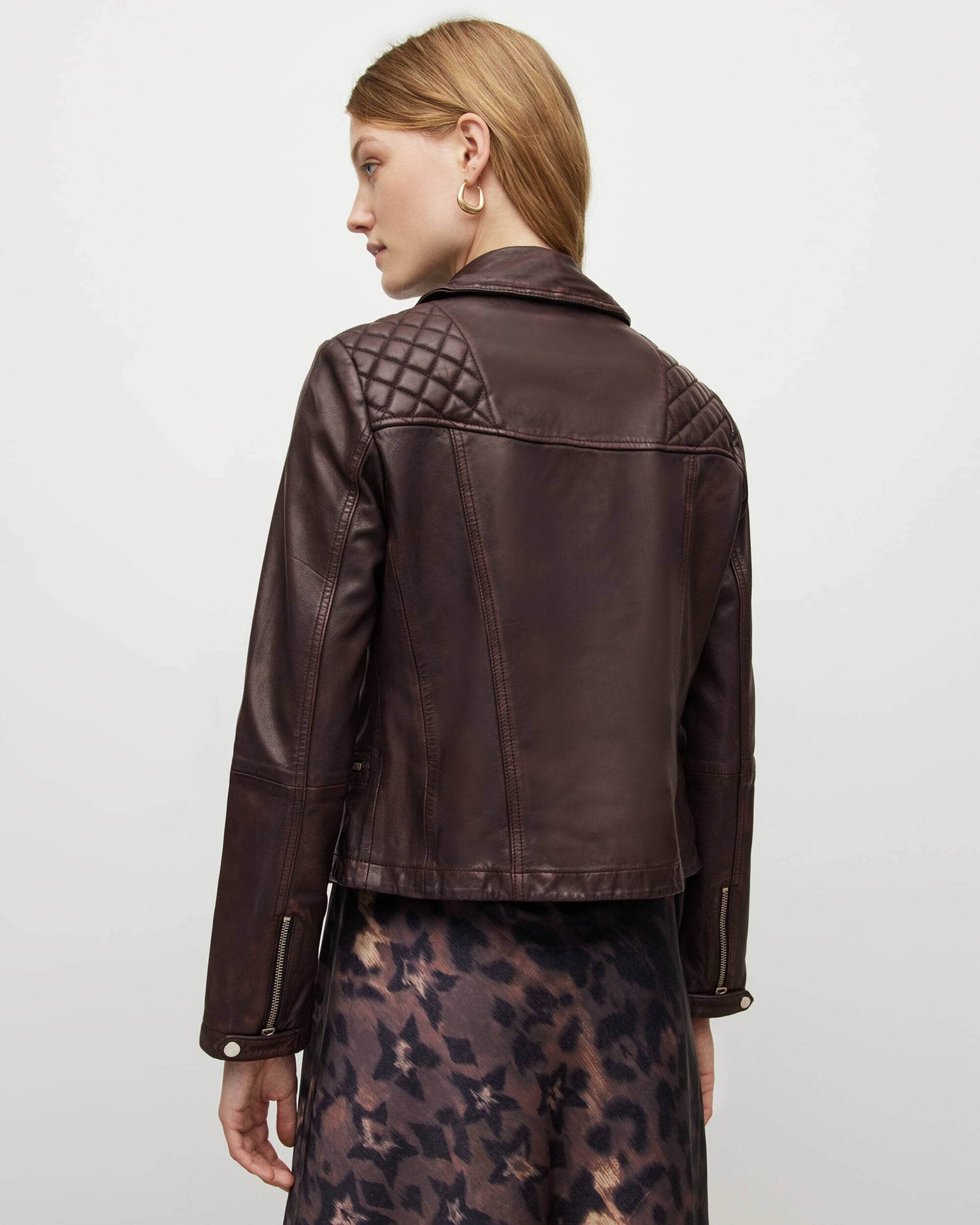 Women's Distressed Biker Leather Jacket In Mahogany Red