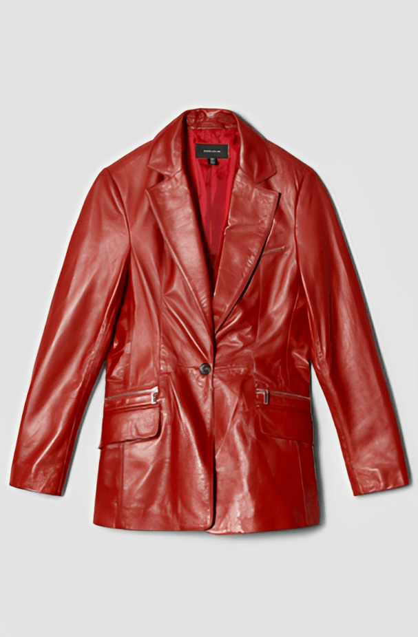 Women's Leather Blazer In Wine Red