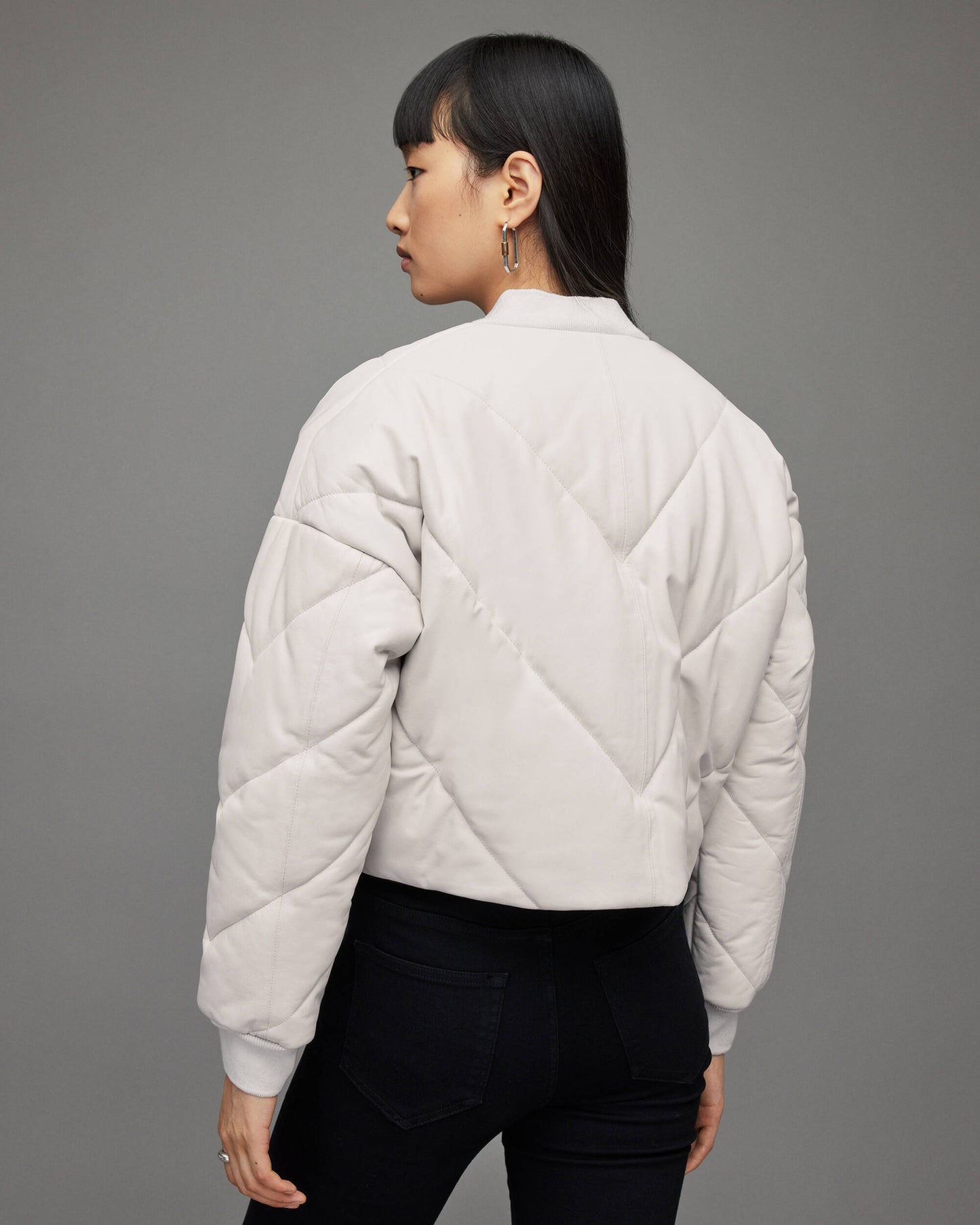 Women's Puffer Leather Jacket In White