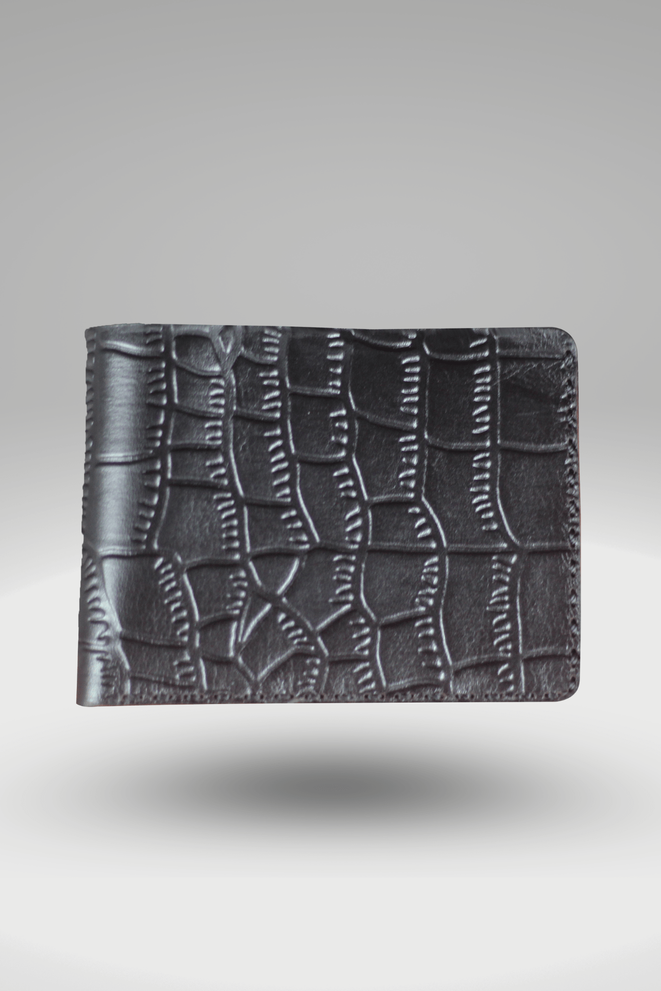 Men's Crocodile Leather Mini Wallet in Black- Arcane Fox Black-#000000