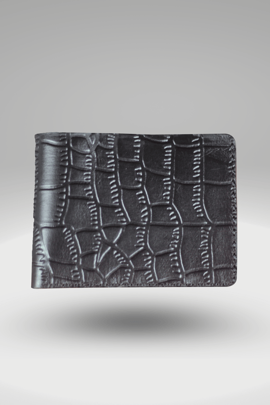 Men's Black Genuine Cowhide Leather Wallet With Crocodile Textured Finish