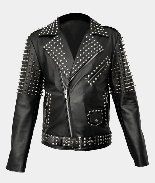 Men's Black Studded Biker Leather Jacket