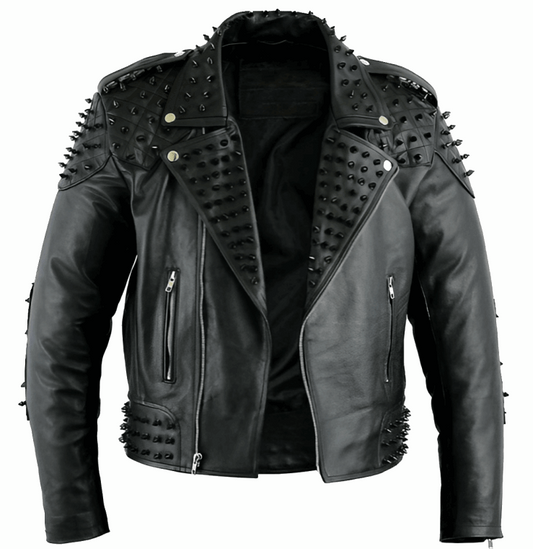 Men's Black Studded Leather Biker Jacket