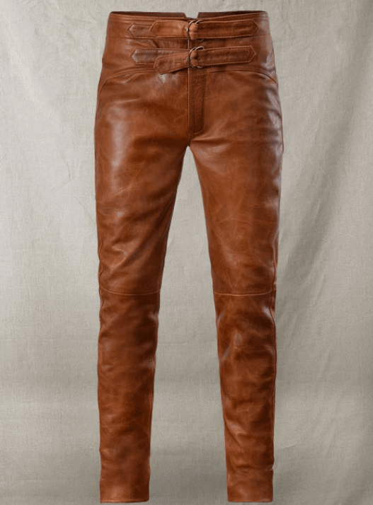 Men's Distressed Leather Pant In Brown