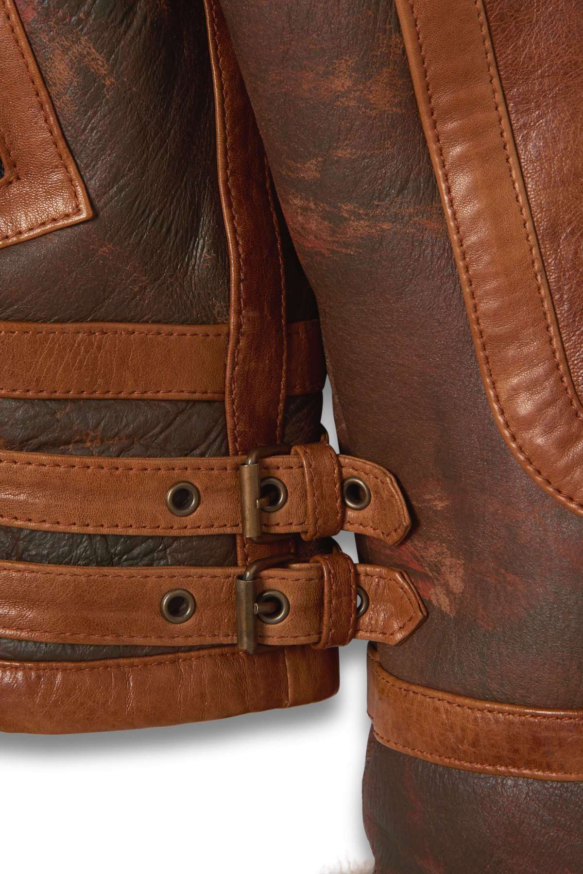 Men's Distressed Sheepskin Leather Shearling Jacket In Dark Brown