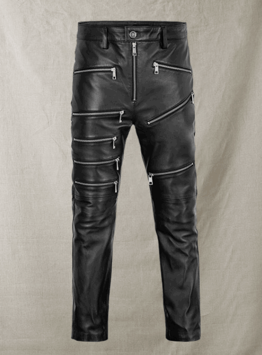 Men's Leather Biker Pant In Black