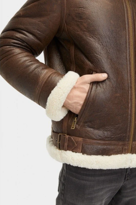 Men's White Fur Sheepskin Jacket In Dark Brown