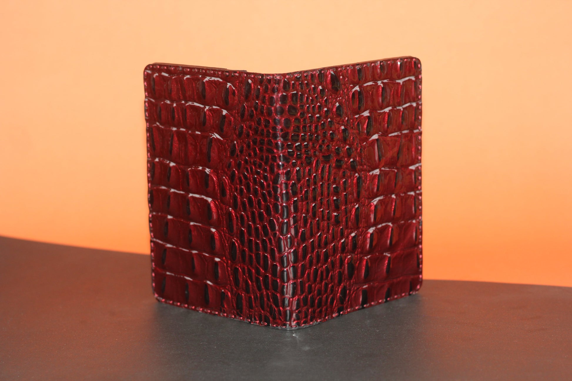 Unisex Genuine Leather Wallet With High-Glossed Maroon Crocodile Textured Finish | Exotic Bifold Passport Wallet