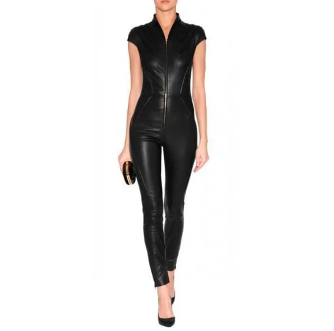 Women's Black Leather Jumpsuit