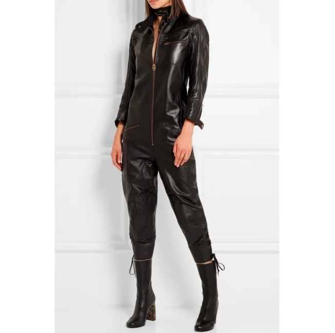 Women's Bodycon Leather Jumpsuit In Black