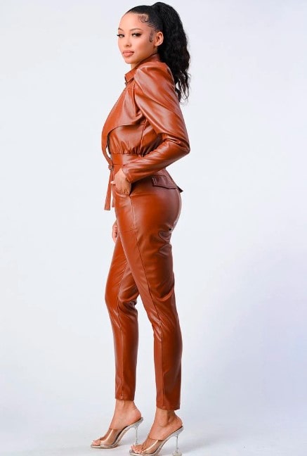 Women's Leather Jumpsuit In Brown