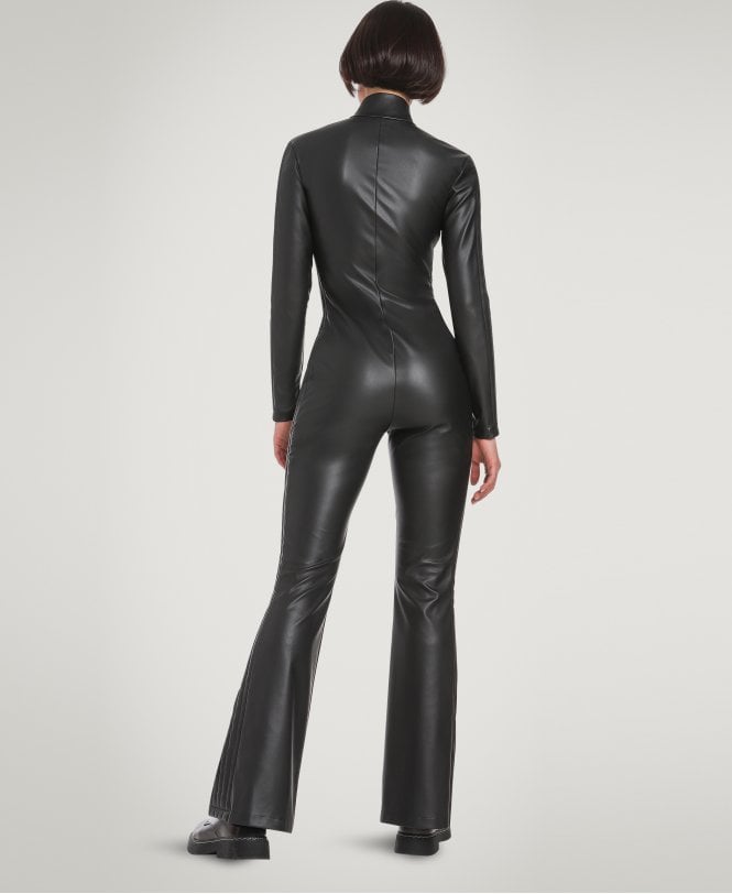 Women's Leather Jumpsuit In Black