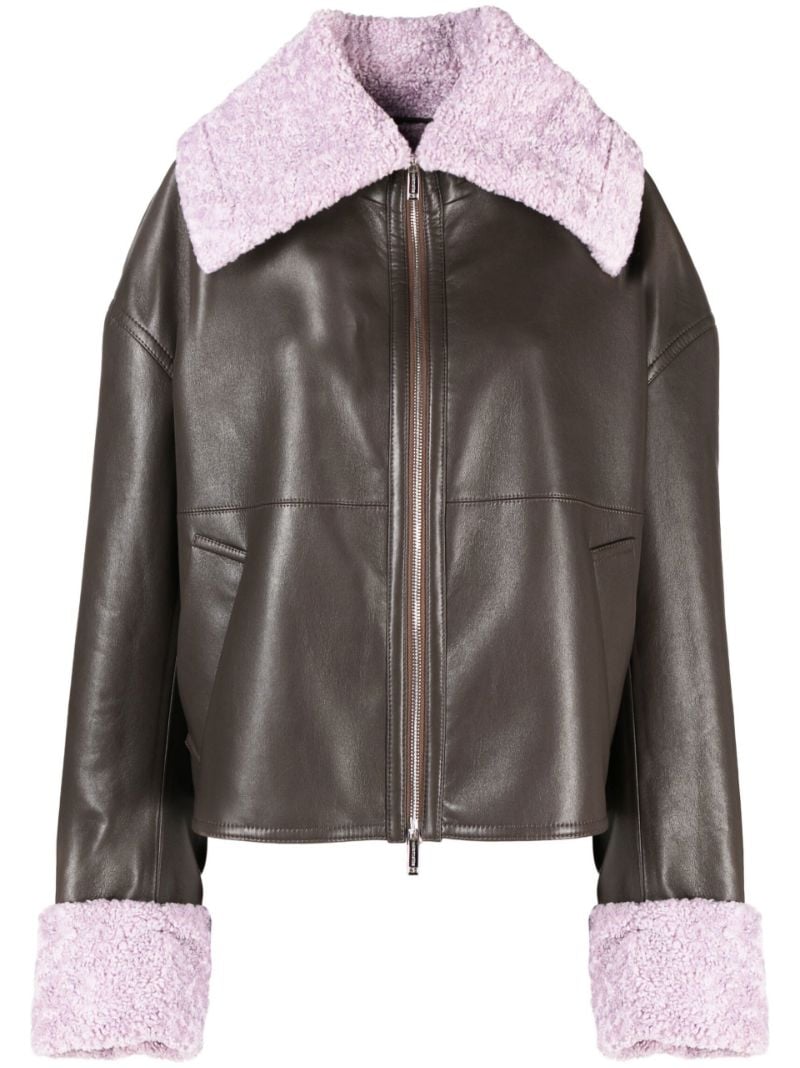 Women's Shearling Leather Jacket In Khaki