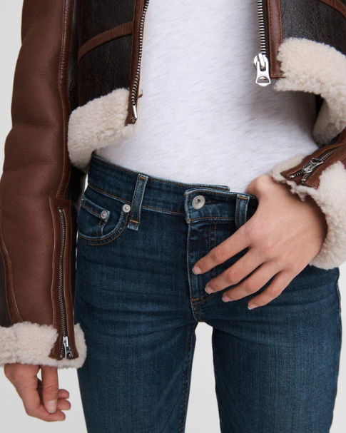 Women's Sheepskin Leather Jacket In Dark Brown With Oversized Collar