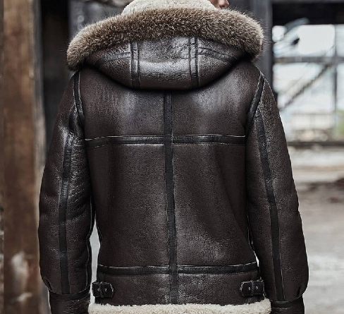 Men s Shearling Aviator Parka Leather Jackets In Dark Brown