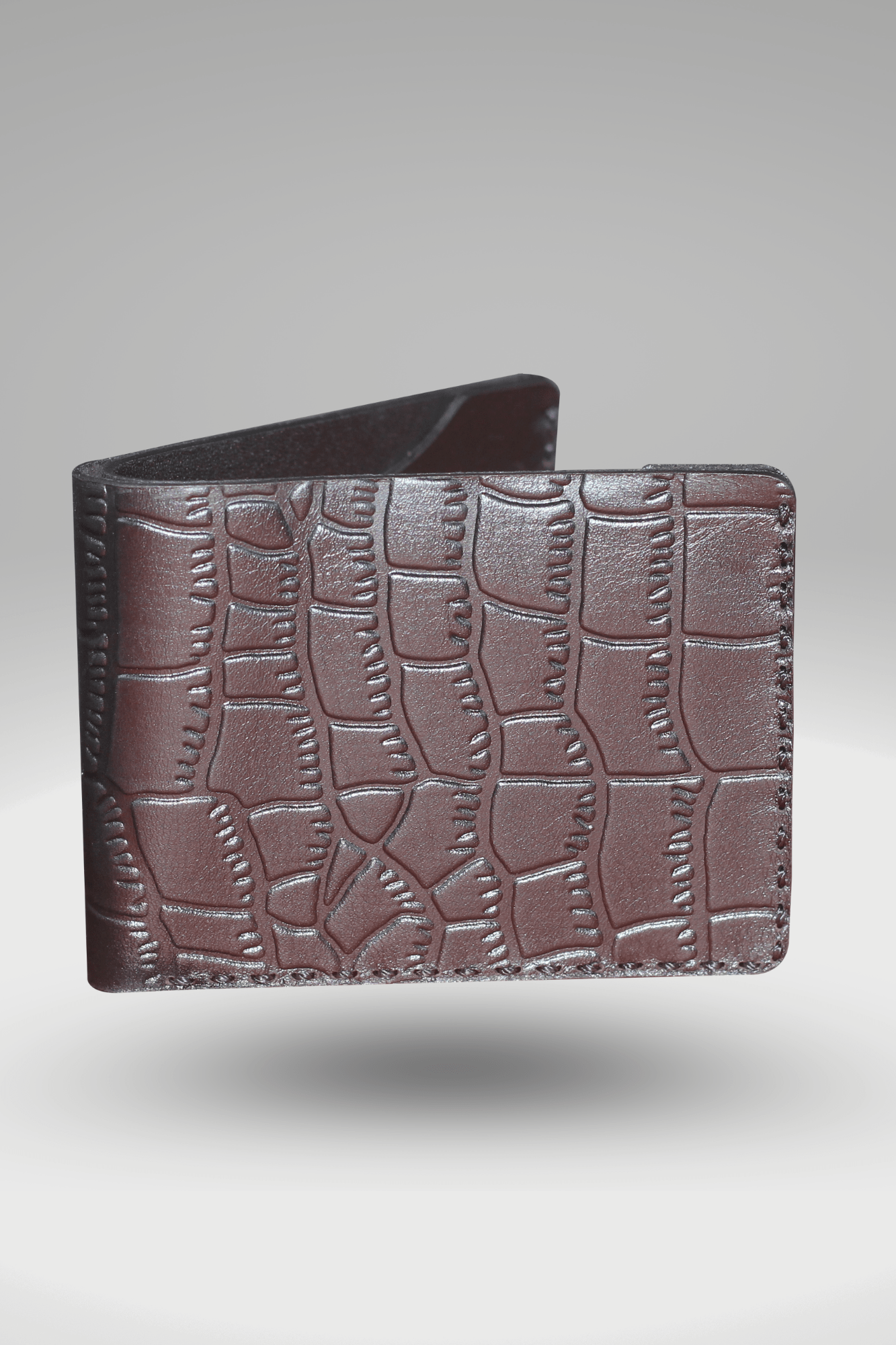 Men's Black Genuine Cowhide Leather Wallet With Crocodile Textured Finish