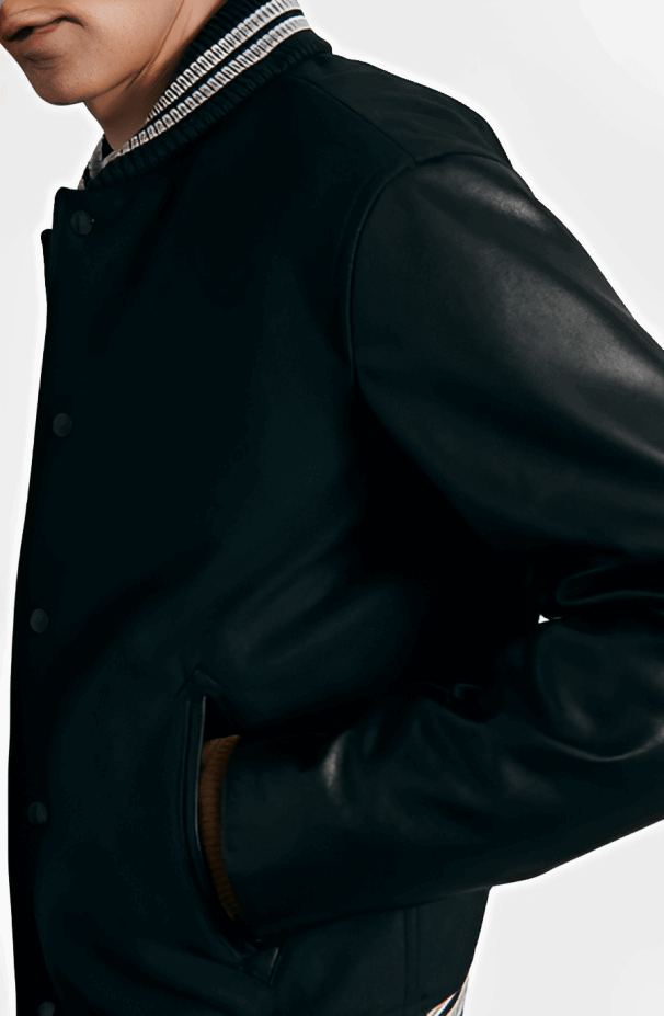 Men's Black Varsity Bomber Leather Jacket
