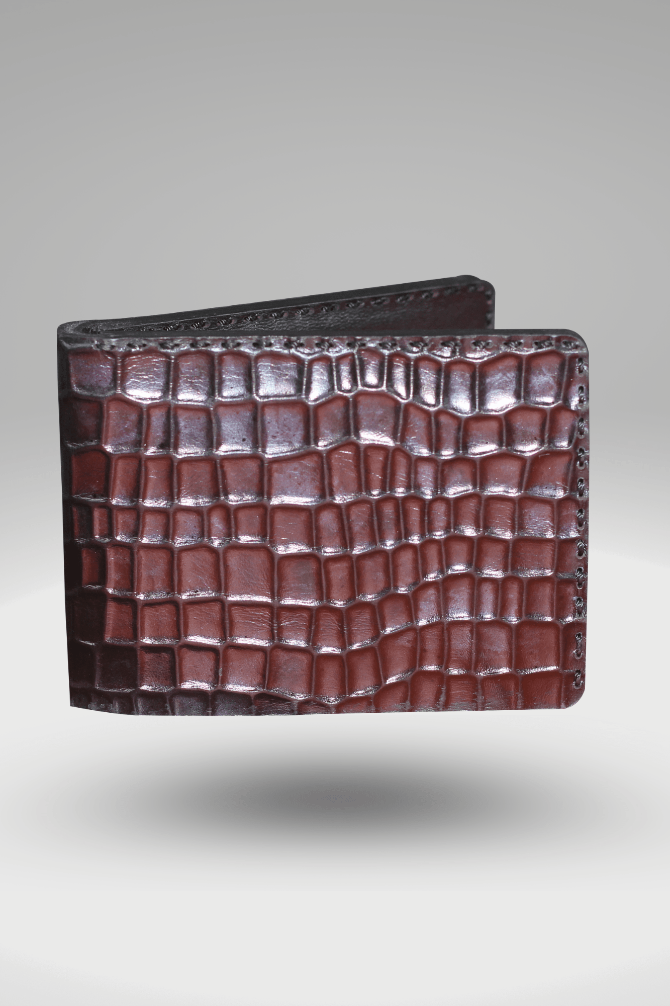 Men's Cubic Crocodile Textured Genuine Cowhide Leather Wallet In Blue/black