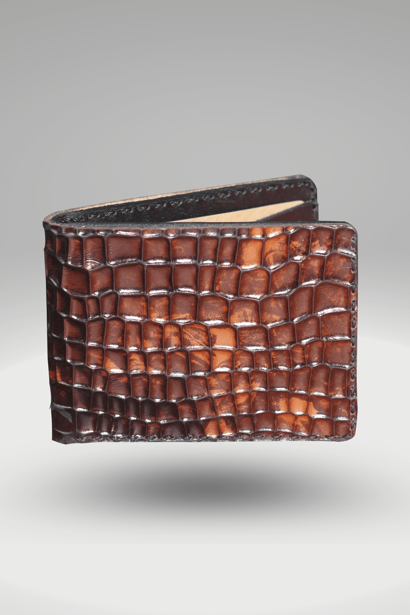 Men's Cubic Crocodile Textured Genuine Cowhide Leather Wallet In Brown/Black