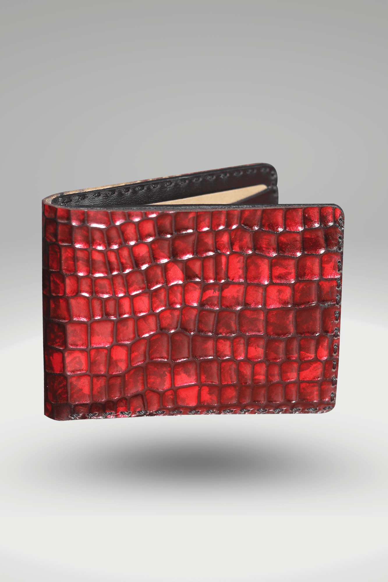 Men's Cubic Crocodile Textured Genuine Cowhide Leather Wallet In Maroon