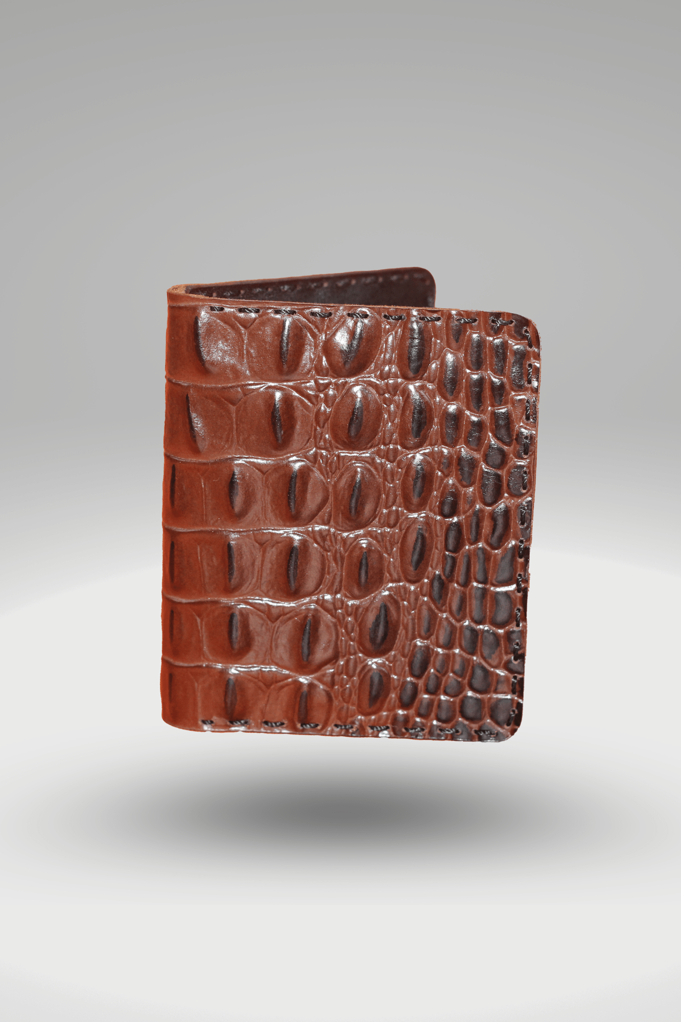 Men's Glossy Dark Brown Genuine Cowhide Leather Card Holder With Crocodile Textured Finish