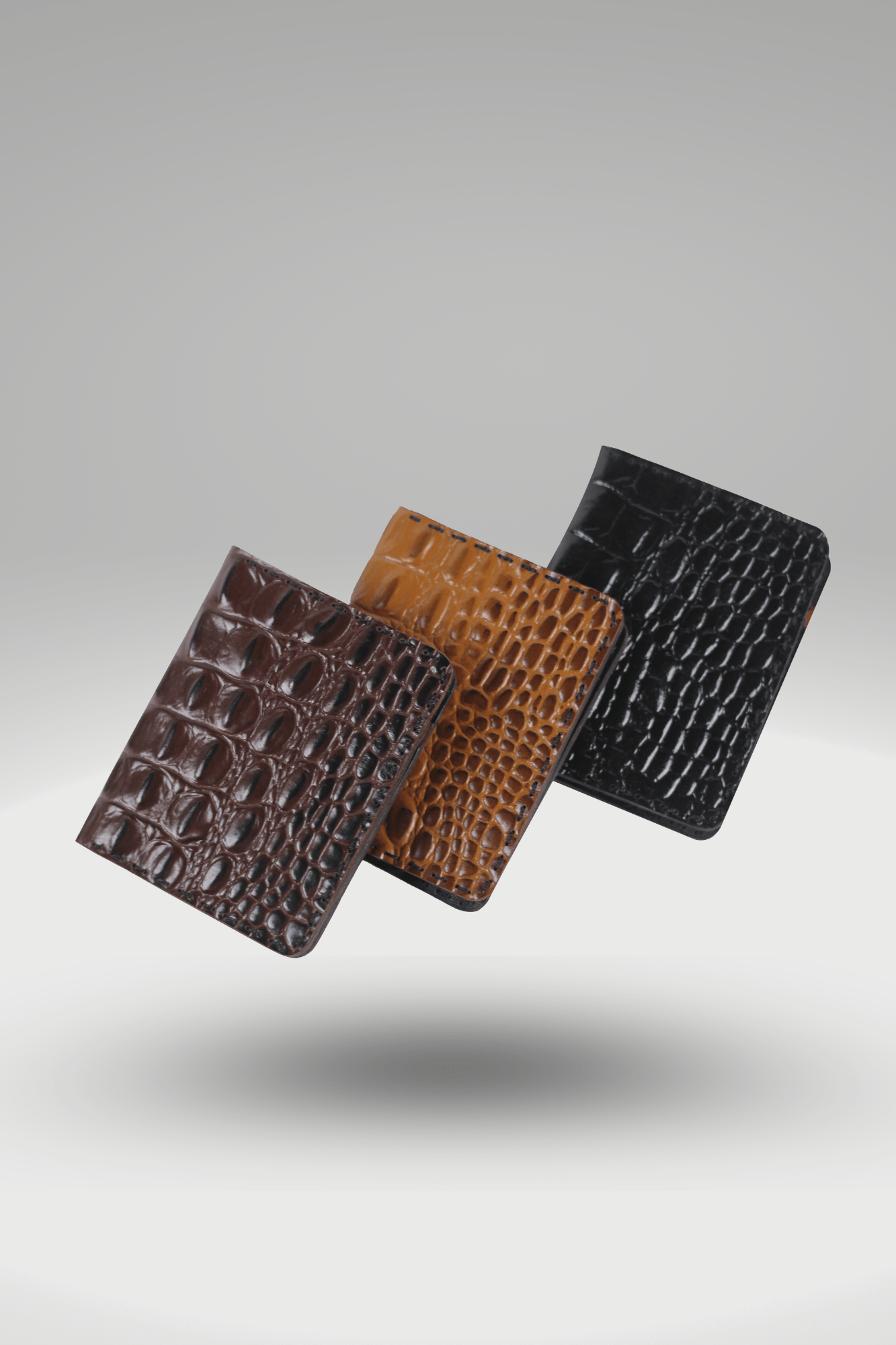 Men's Glossy Tan Brown Genuine Cowhide Leather Card Holder With Crocodile Textured Finish