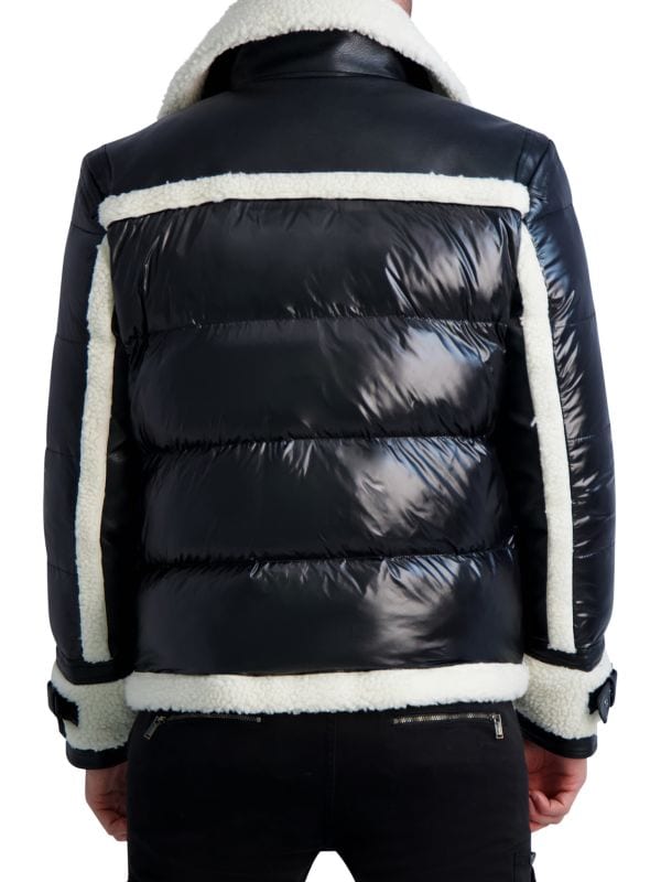 Men's Shearling Puffer Leather Jacket In Black