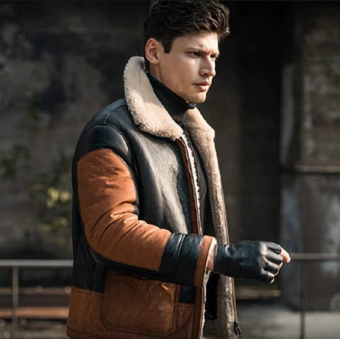 Men's Aviator Fur Sheepskin Jacket In Black & Brown