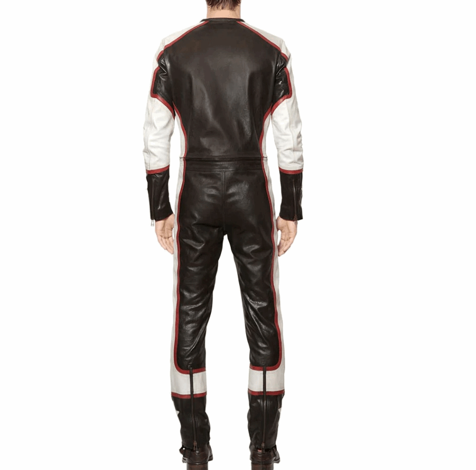 Men's Distressed Leather Racing Jumpsuit In Black