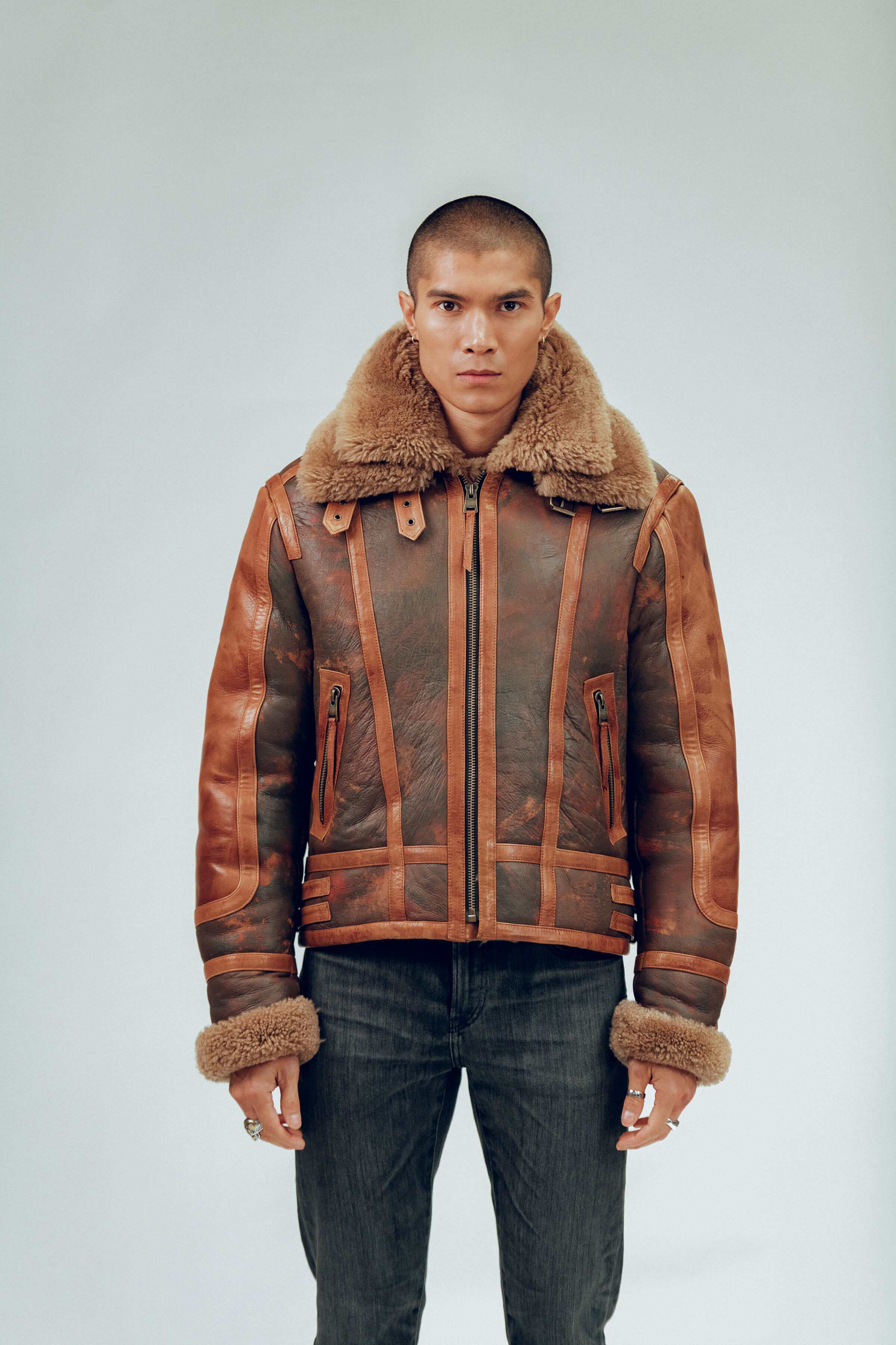 Men's Distressed Sheepskin Leather Jacket