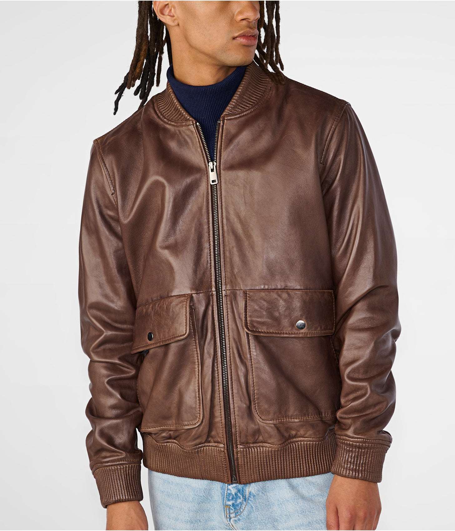 Men's Harrington Leather Bomber Jacket In Dark Brown