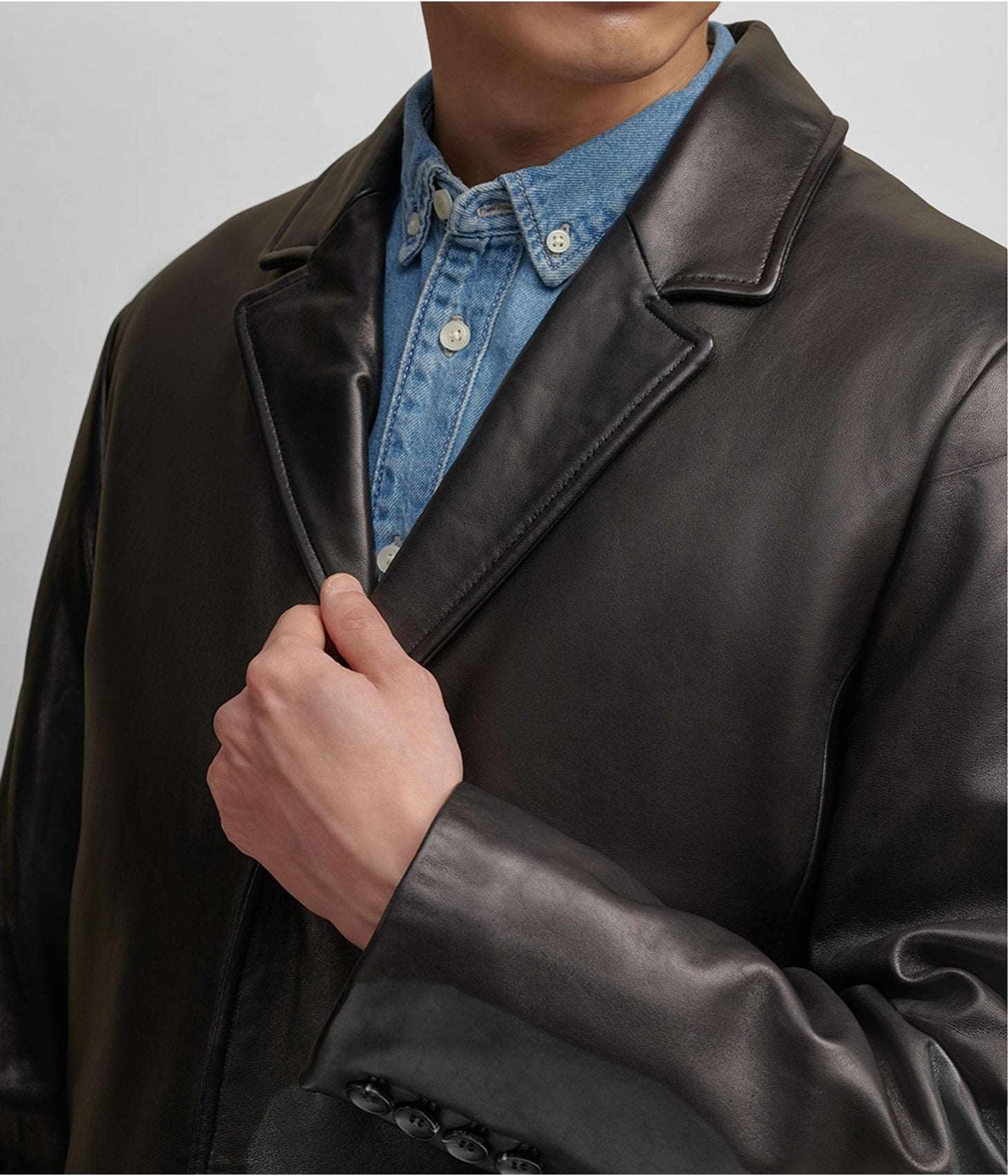 Men's Lined Leather Coat In Black