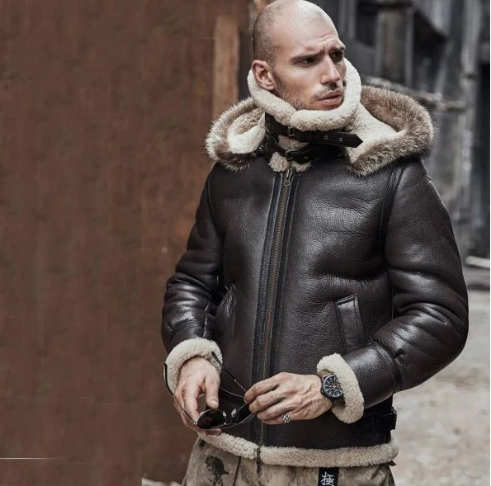 Men's Shearling Aviator Parka Leather Jackets In Dark Brown