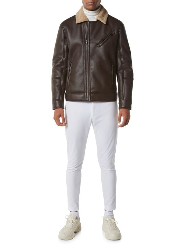 Men's Sheepskin Leather Jacket In Dark Brown