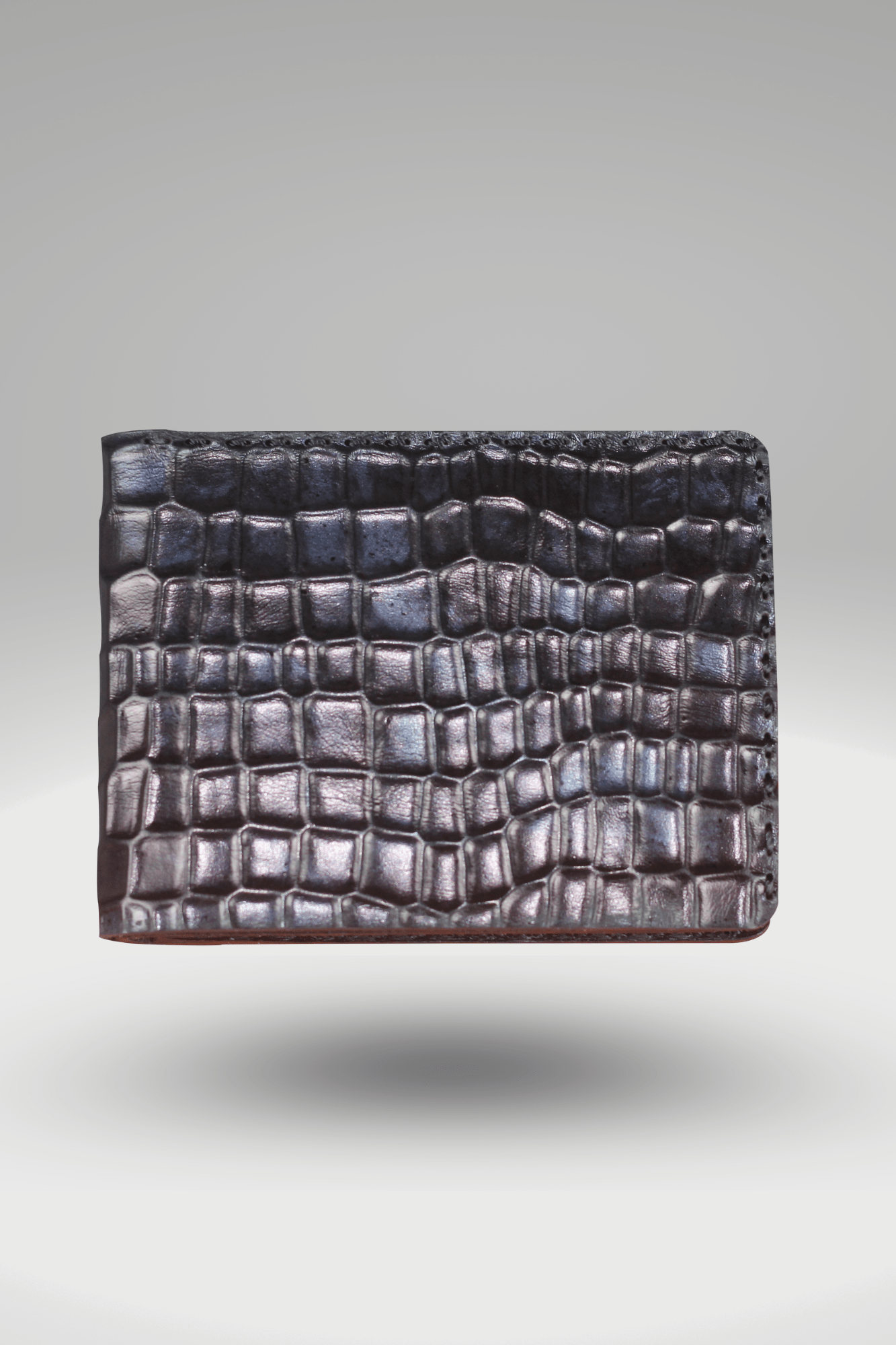Men's Cubic Crocodile Textured Genuine Cowhide Leather Wallet In Blue/Black